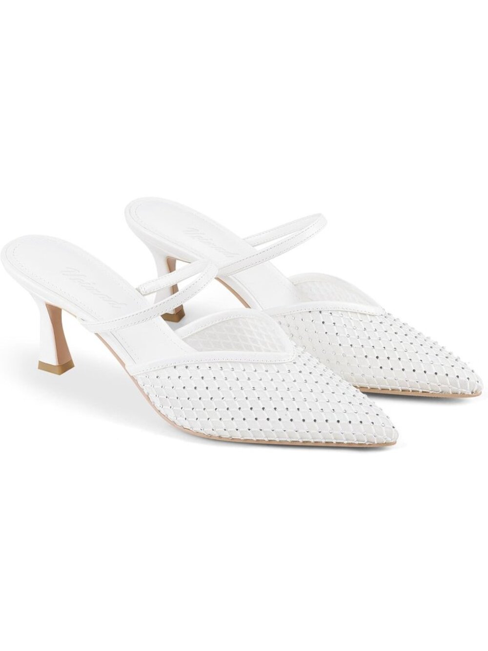 Women's White Closed Pointed Toe High Heel Slip On Dressy Mesh Mule Sandals